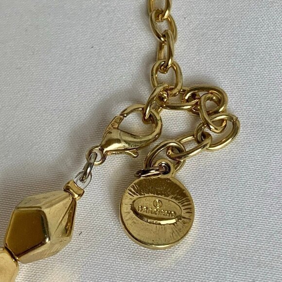 Vintage Graziano Gold Tone Bead Geometric Necklace - Picture 5 of 7